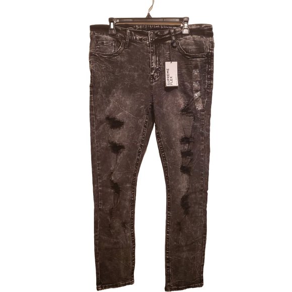 NWT Men's Rue 21 Premium Black Stone Washed Ripped Super Skinny Jeans - Picture 1 of 7